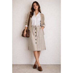 Banana Republic Striped A-line Linen Stretch Big Button Front Skirt, NWT, 14